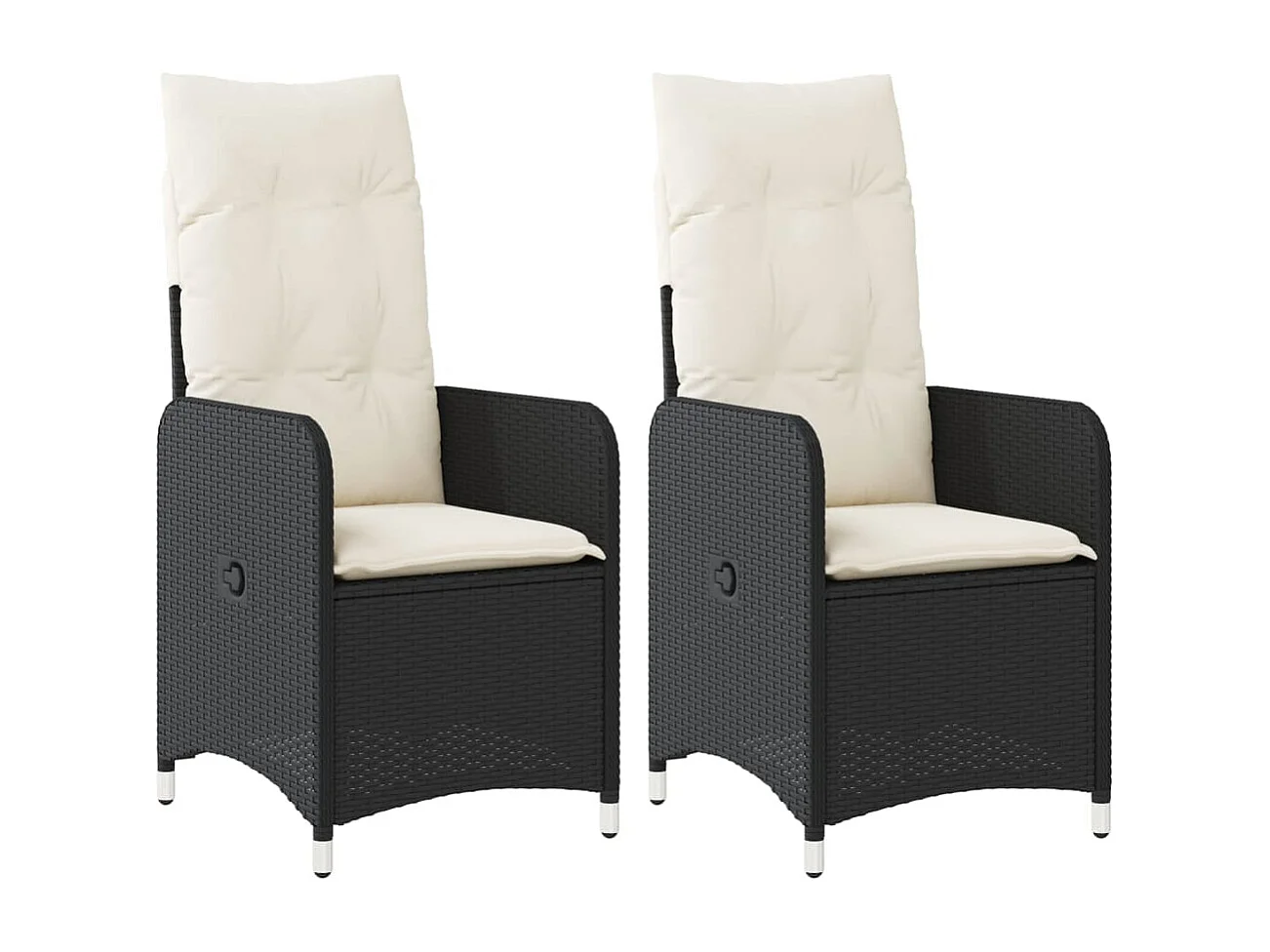 Chaises inclinables de jardin lot de 2 et coussins noir rotin