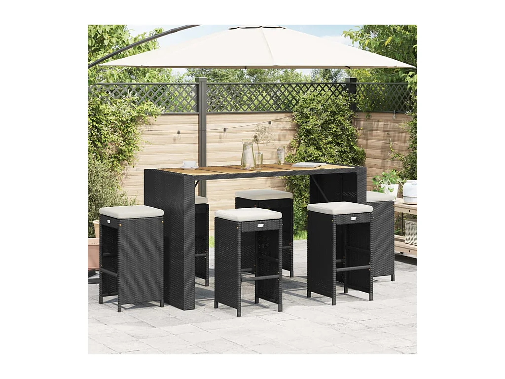 Tuinbarkrukken met kussens 6 st poly rattan zwart