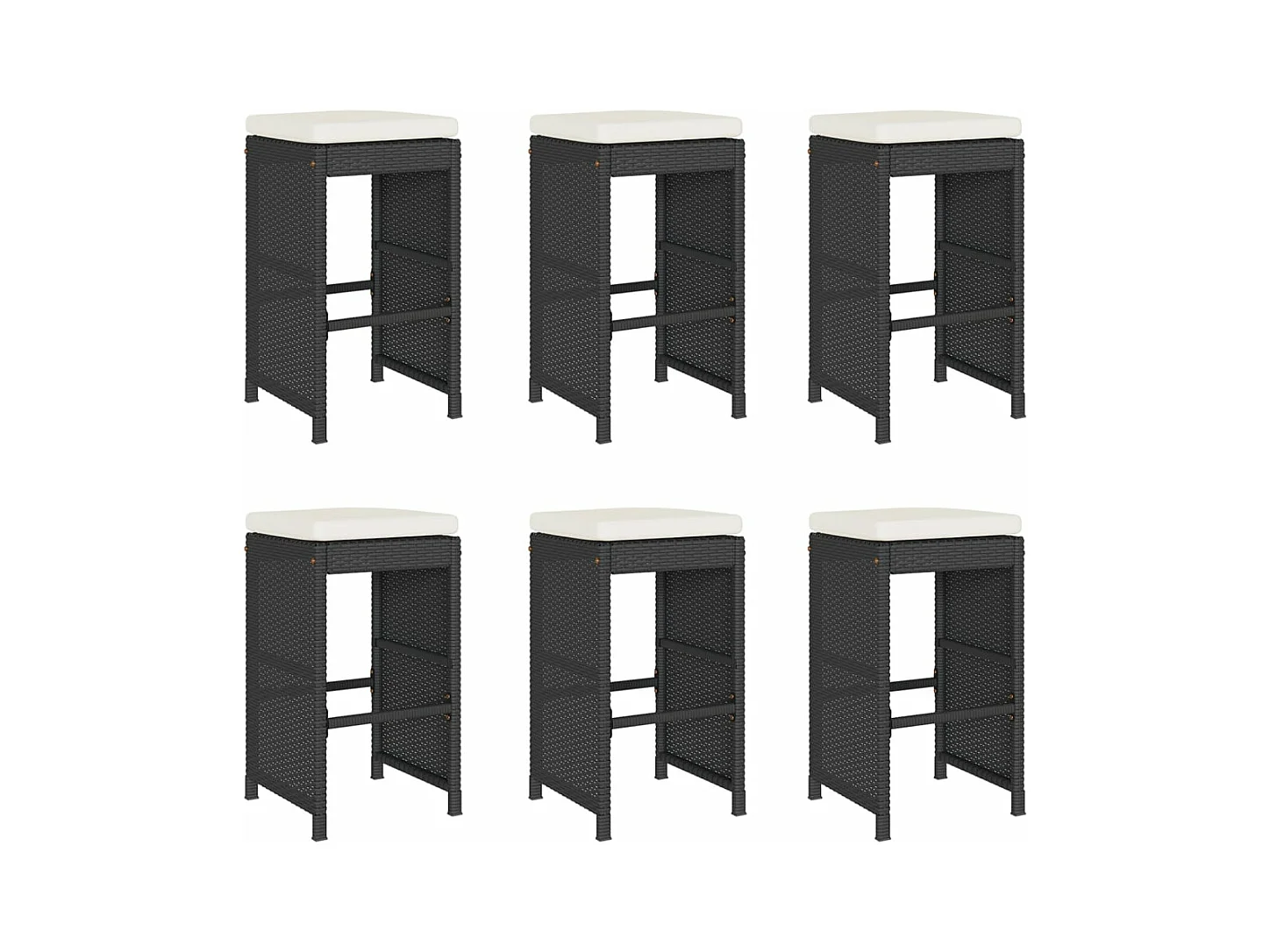 Tuinbarkrukken met kussens 6 st poly rattan zwart