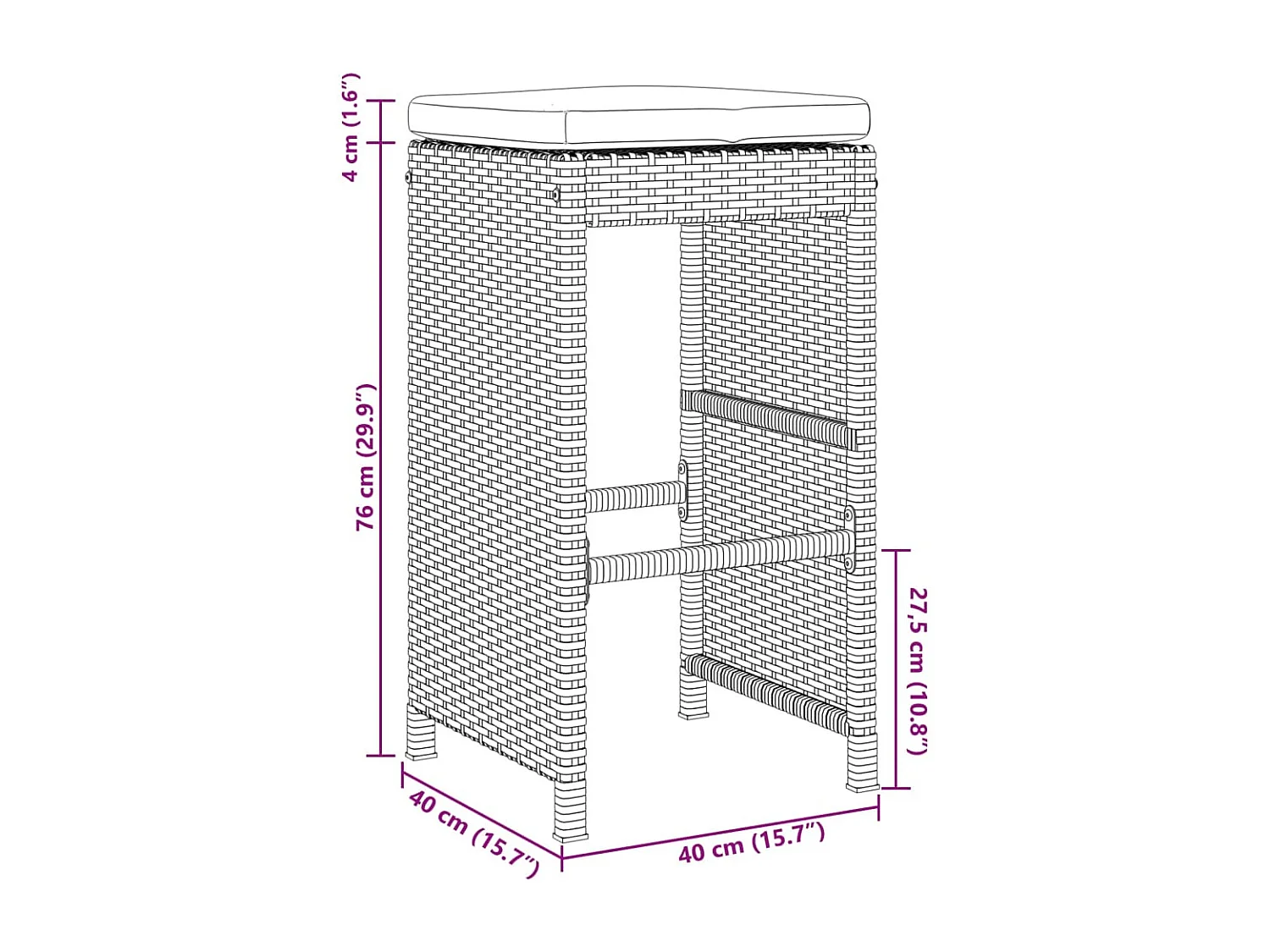Tuinbarkrukken met kussens 6 st poly rattan zwart