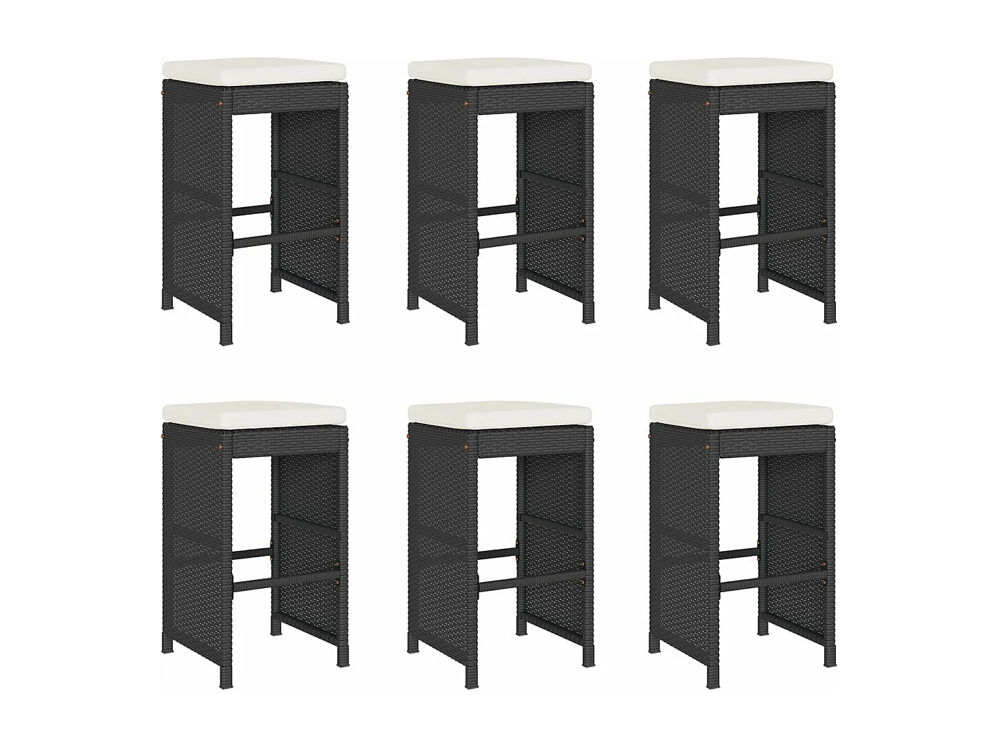 Taburetes altos de bar de jardín cojines 6 unidades ratán PE negro