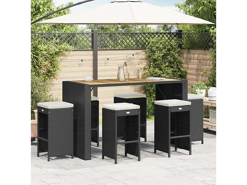 Tuinbarkrukken met kussens 6 st poly rattan zwart