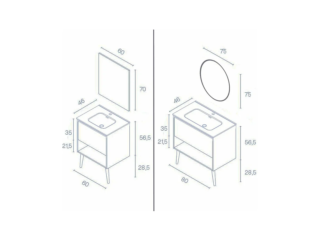Meuble salle de bain simple vasque NARA  chêne clair et blanc 80 cm  Miroir non inclus