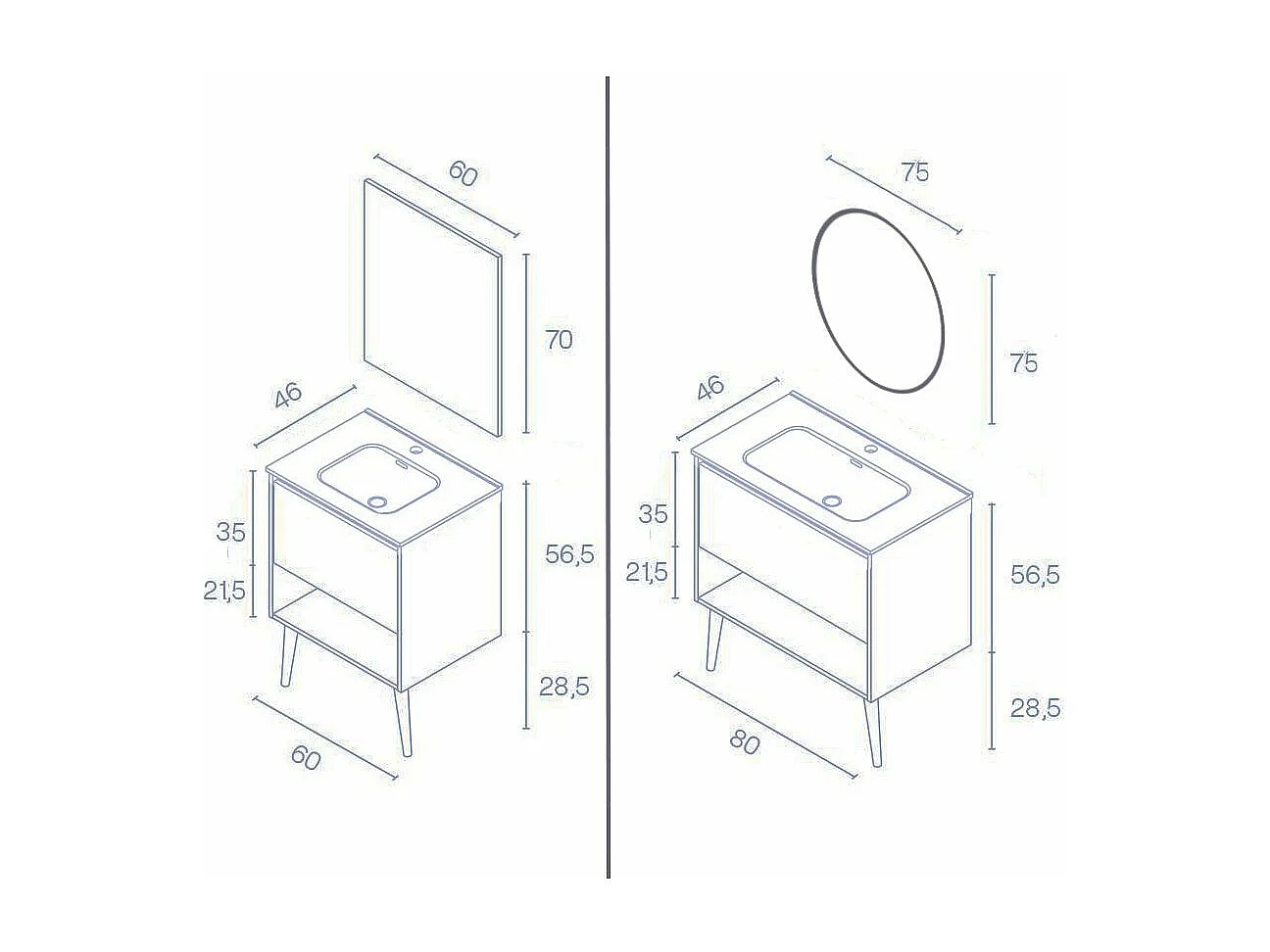 Meuble salle de bain simple vasque NARA  chêne clair et blanc 80 cm  Miroir non inclus