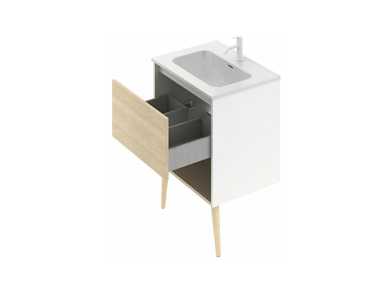 Meuble salle de bain simple vasque NARA  chêne clair et blanc 60 cm  Miroir non inclus