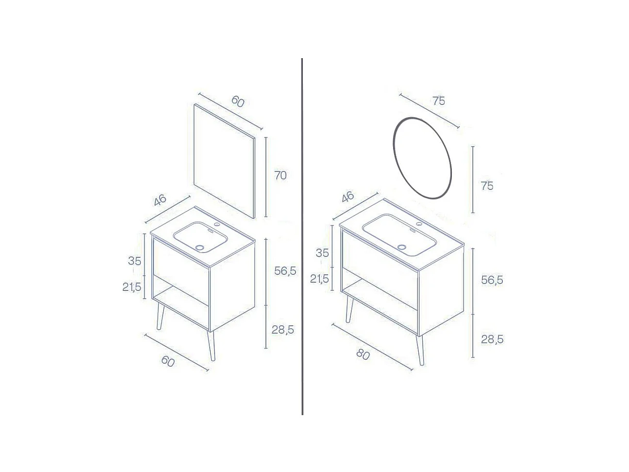Meuble salle de bain simple vasque NARA  chêne clair et blanc 60 cm  Miroir non inclus