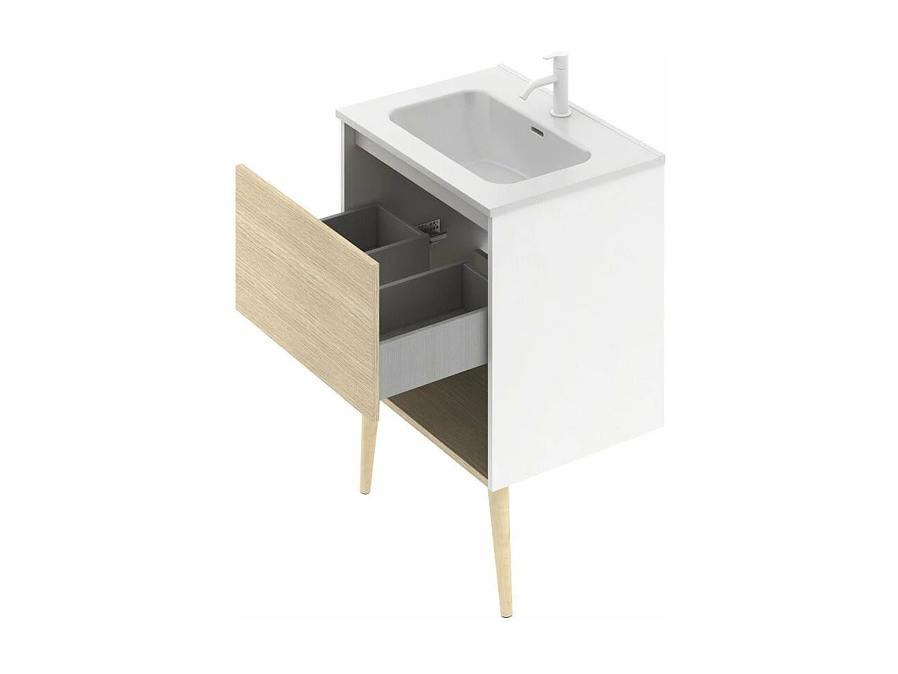 Meuble salle de bain simple vasque NARA  chêne clair et blanc 60 cm  Miroir non inclus