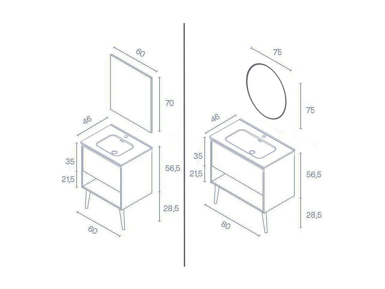 Meuble salle de bain simple vasque NARA  chêne clair et blanc 60 cm  Miroir non inclus