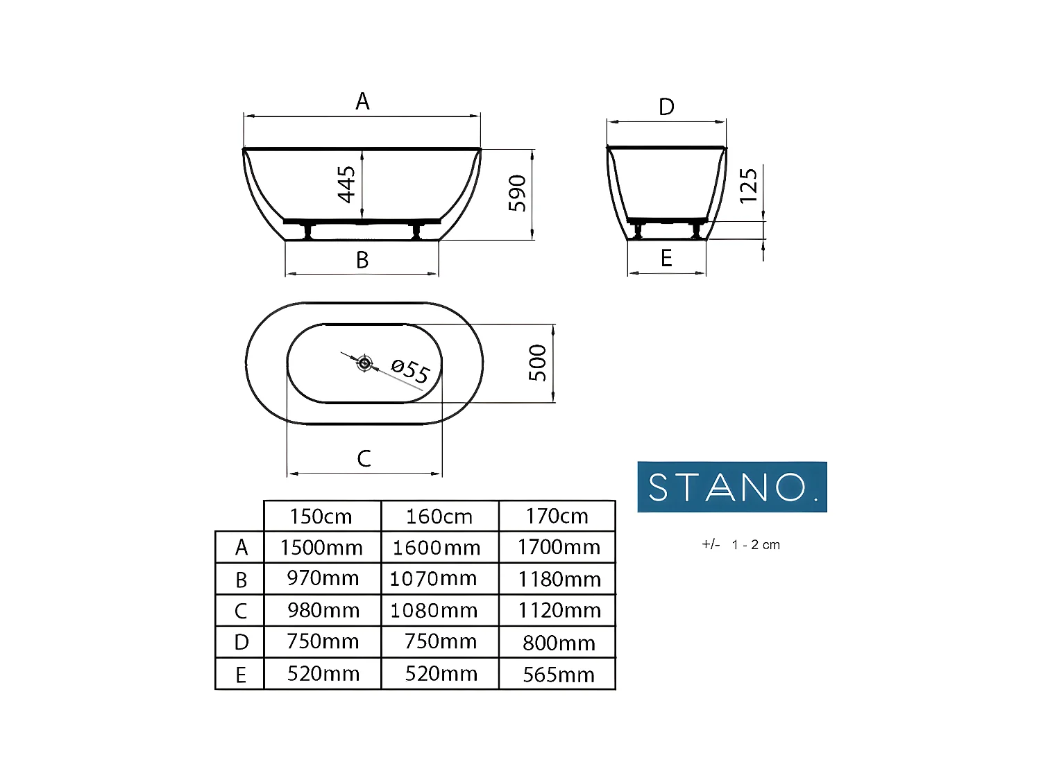 Baignoire îlot design ovale LISBON blanche 170 cm Brillant