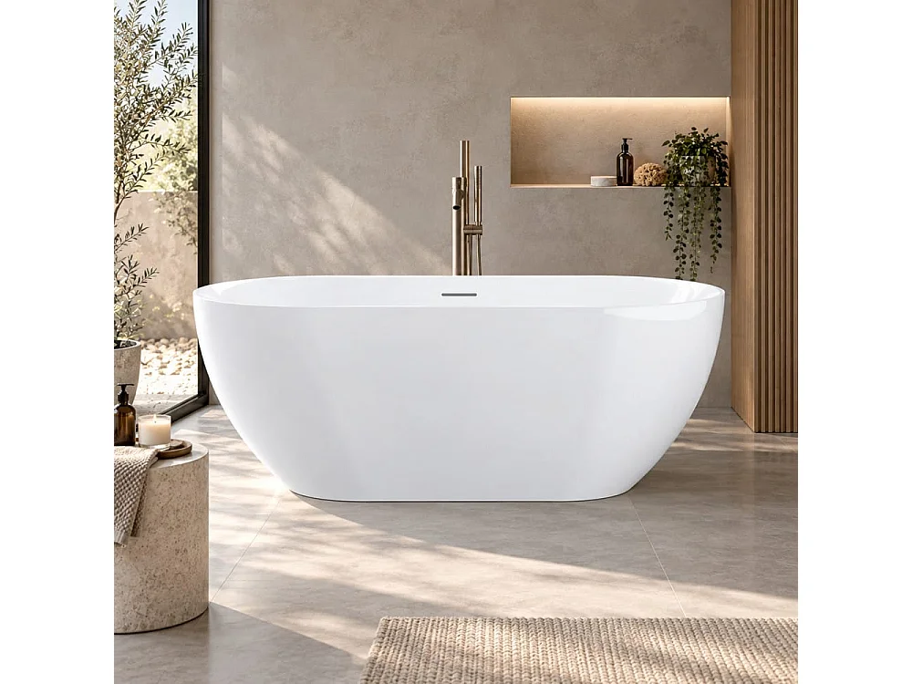 Baignoire îlot design ovale LISBON blanche 160 cm Brillant