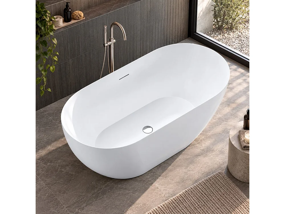 Baignoire îlot design ovale LISBON blanche 160 cm Brillant
