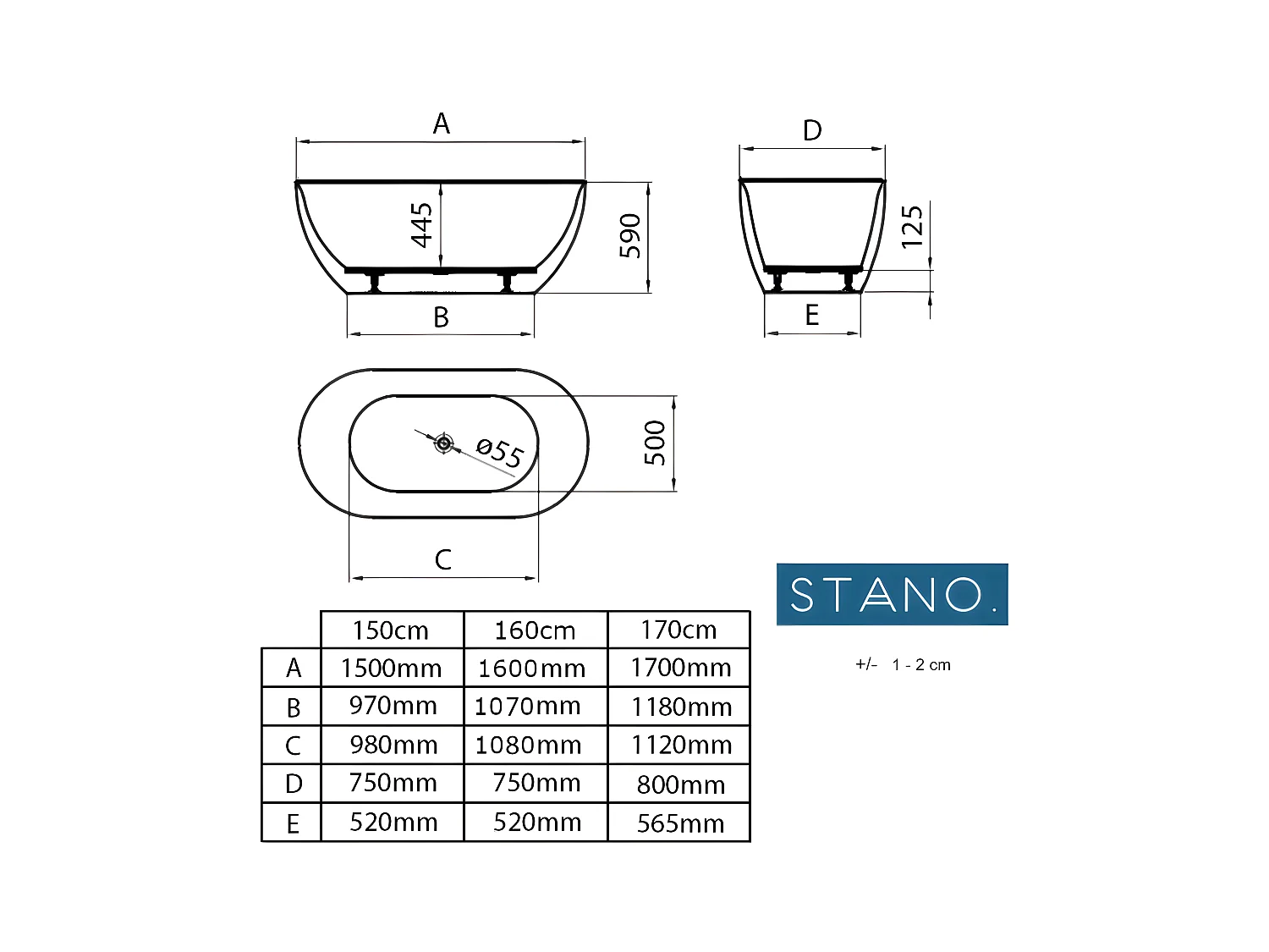 Baignoire îlot design ovale LISBON blanche 150 cm Mat