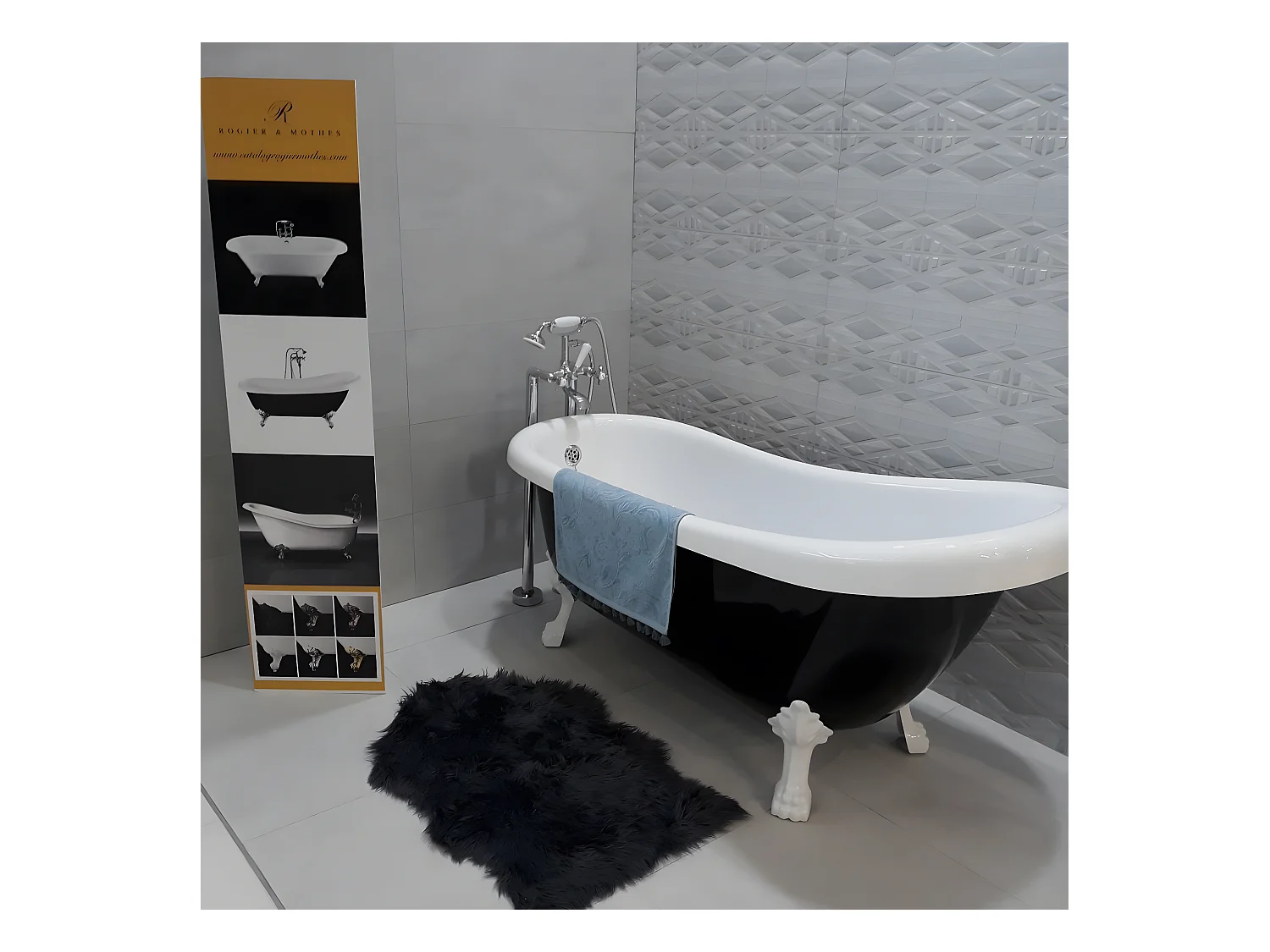 Baignoire ancienne rétro sur pieds RICHMOND Noire 171 cm Pieds de Lion Dorés