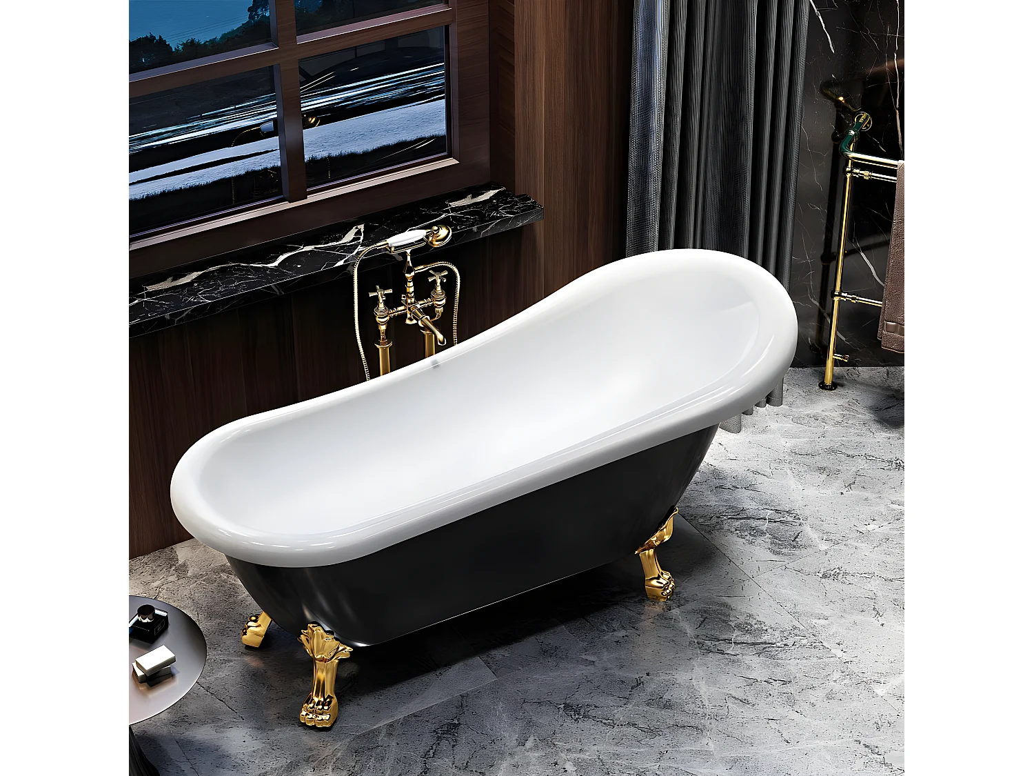 Freistehende Badewanne mit Füßen RICHMOND SCHWARZ Löwenfüße GOLD 171 cm