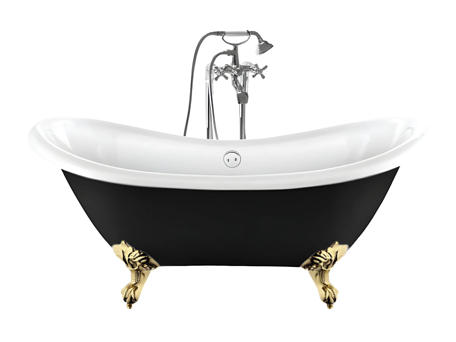 Freistehende Badewanne mit Füßen DARLINGTON SCHWARZ Adlerfüße GOLD 175 cm