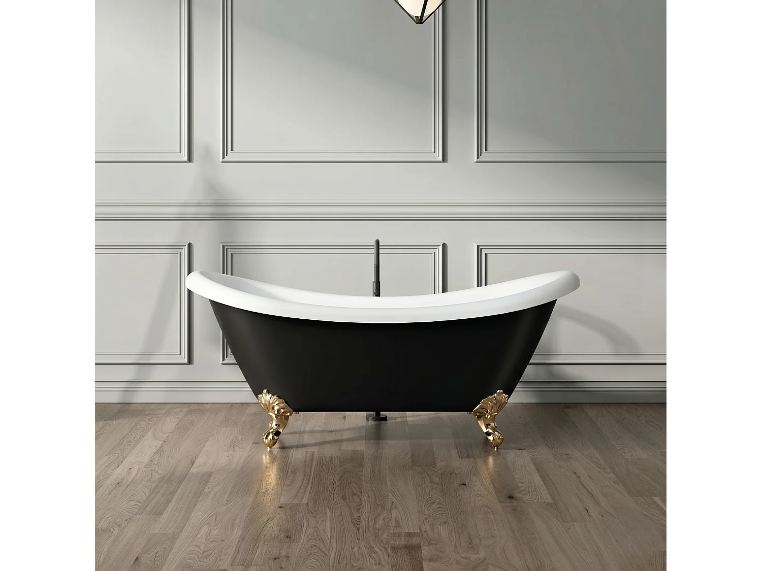 Freistehende Badewanne mit Füßen DARLINGTON schwarz Adlerfüße GOLD 175 cm
