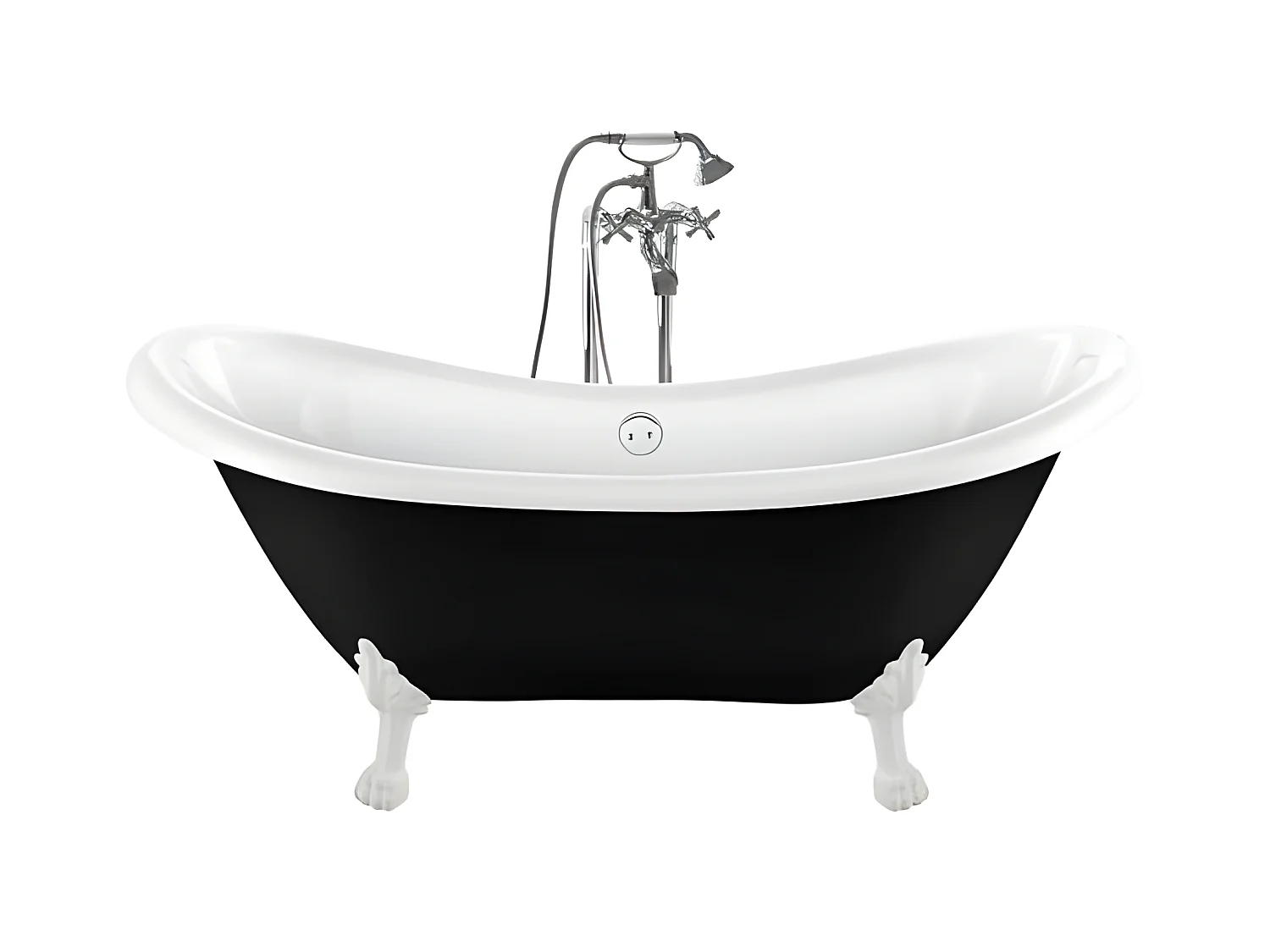 Baignoire ancienne rétro sur pieds DARLINGTON Noire 175 cm Pieds de Lion Blancs