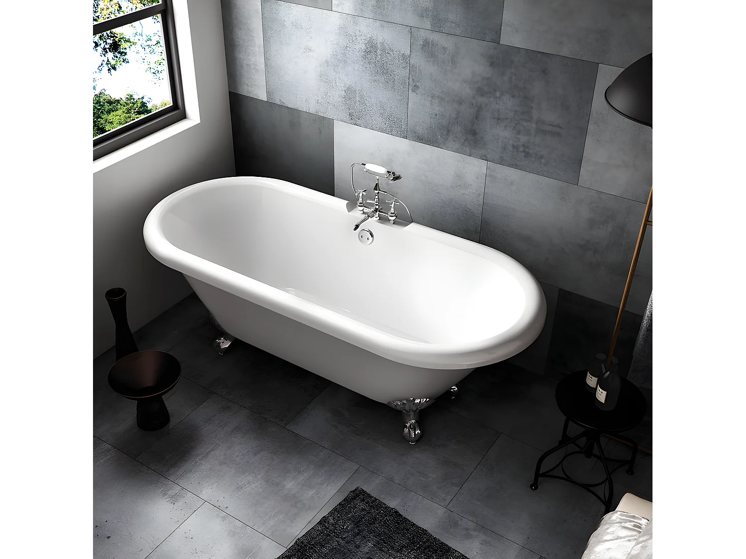 Bañera con patas CHELSEA  154 cm patas LEÓN NEGRAS