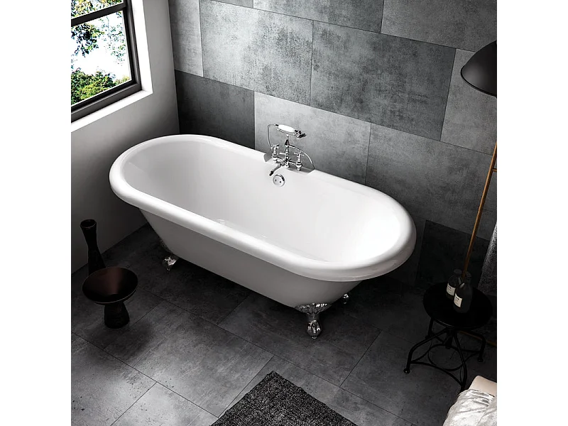 Baignoire sur pieds rétro CHELSEA Blanche 154 cm Pieds de Lion Noirs