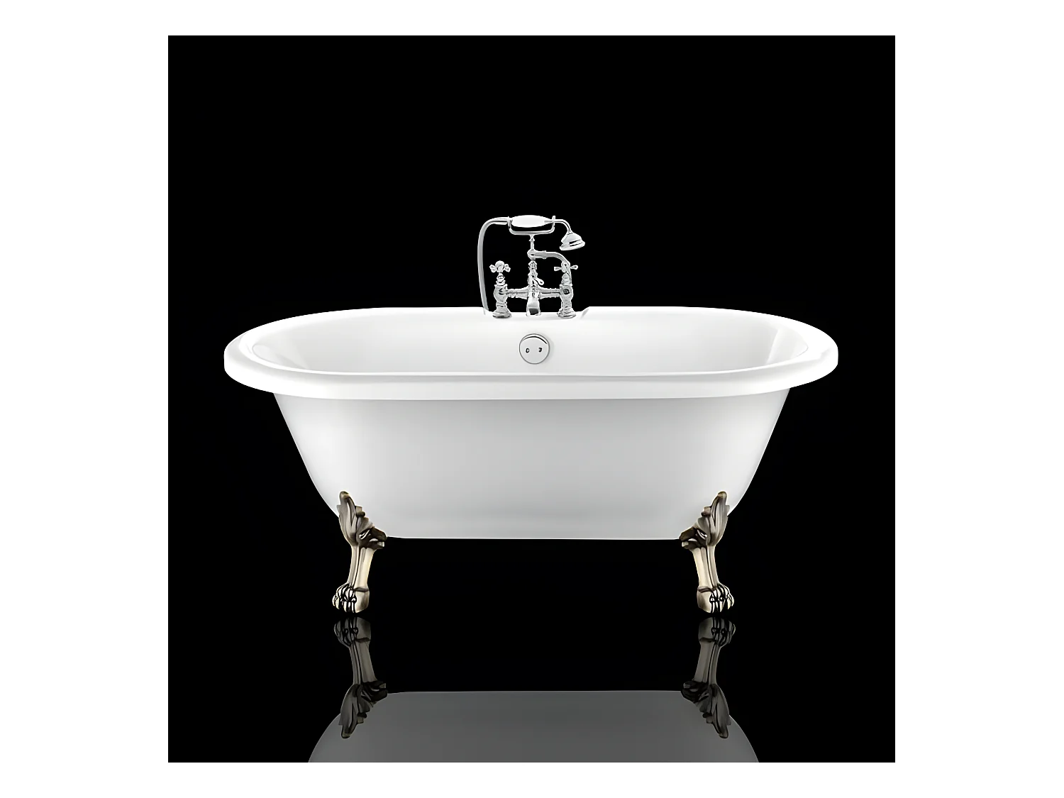 Baignoire ancienne rétro sur pieds CHELSEA Blanche 154 cm Pieds de Lion Bronze jaune vieilli