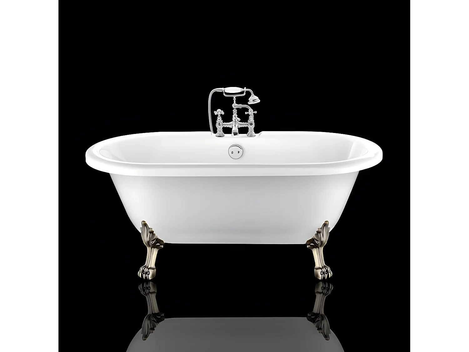 Baignoire ancienne rétro sur pieds CHELSEA Blanche 154 cm Pieds de Lion Bronze jaune vieilli