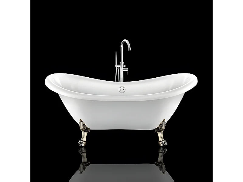 Baignoire ancienne rétro sur pieds DARLINGTON Blanche 175 cm Pieds de Lion Bronze jaune vieilli