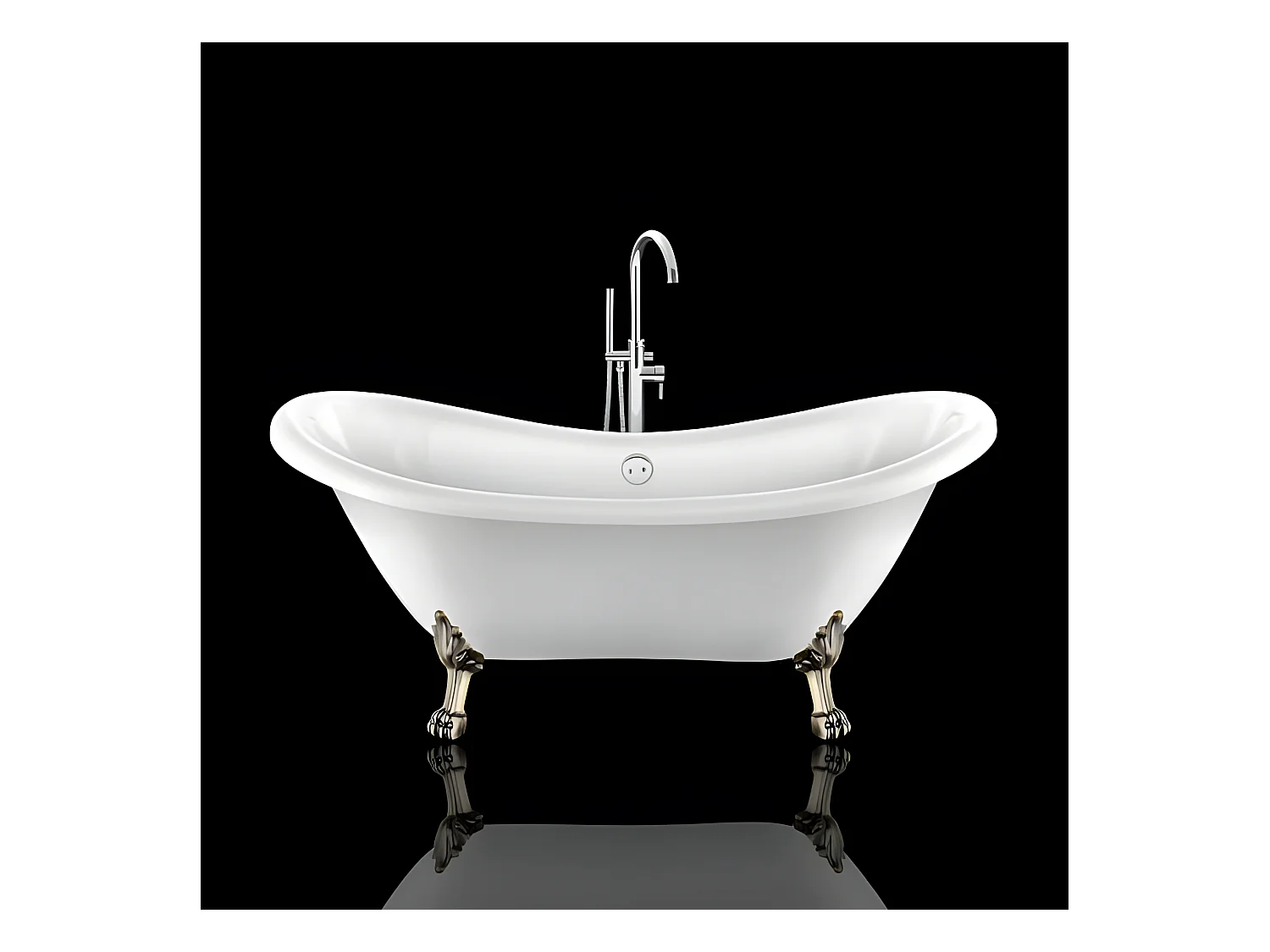 Baignoire ancienne rétro sur pieds DARLINGTON Blanche 175 cm Pieds de Lion Bronze jaune vieilli