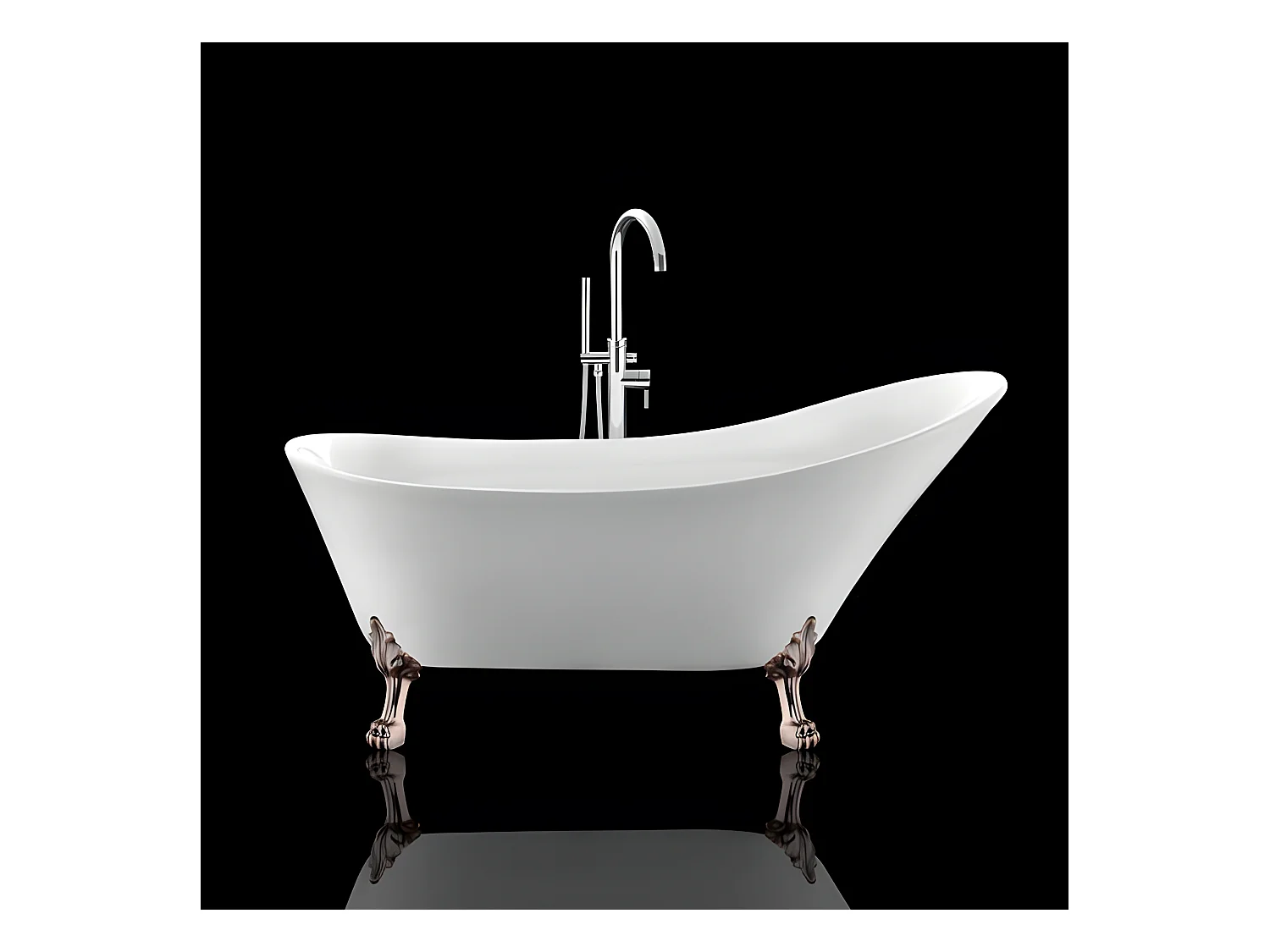 Baignoire ancienne rétro sur pieds BALMAIN Blanche 161 cm Pieds de Lion Cuivre rouge vieilli