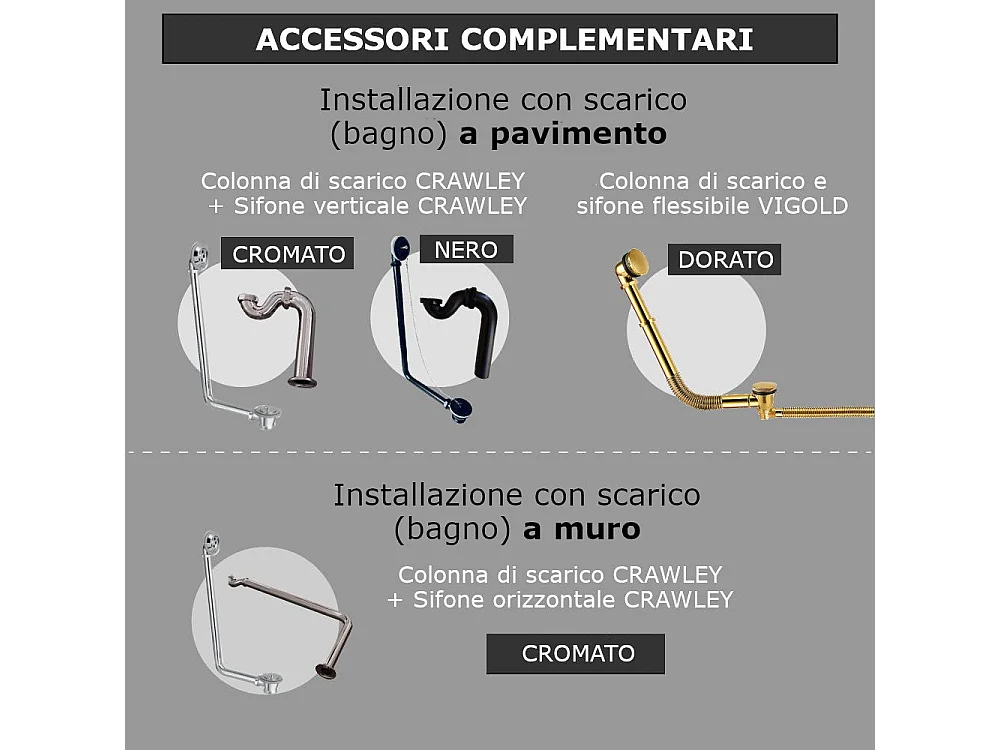 Vasca da bagno freestanding stile classico con piedini BALMAIN Bianca 161 cm Piedini di leone Rame