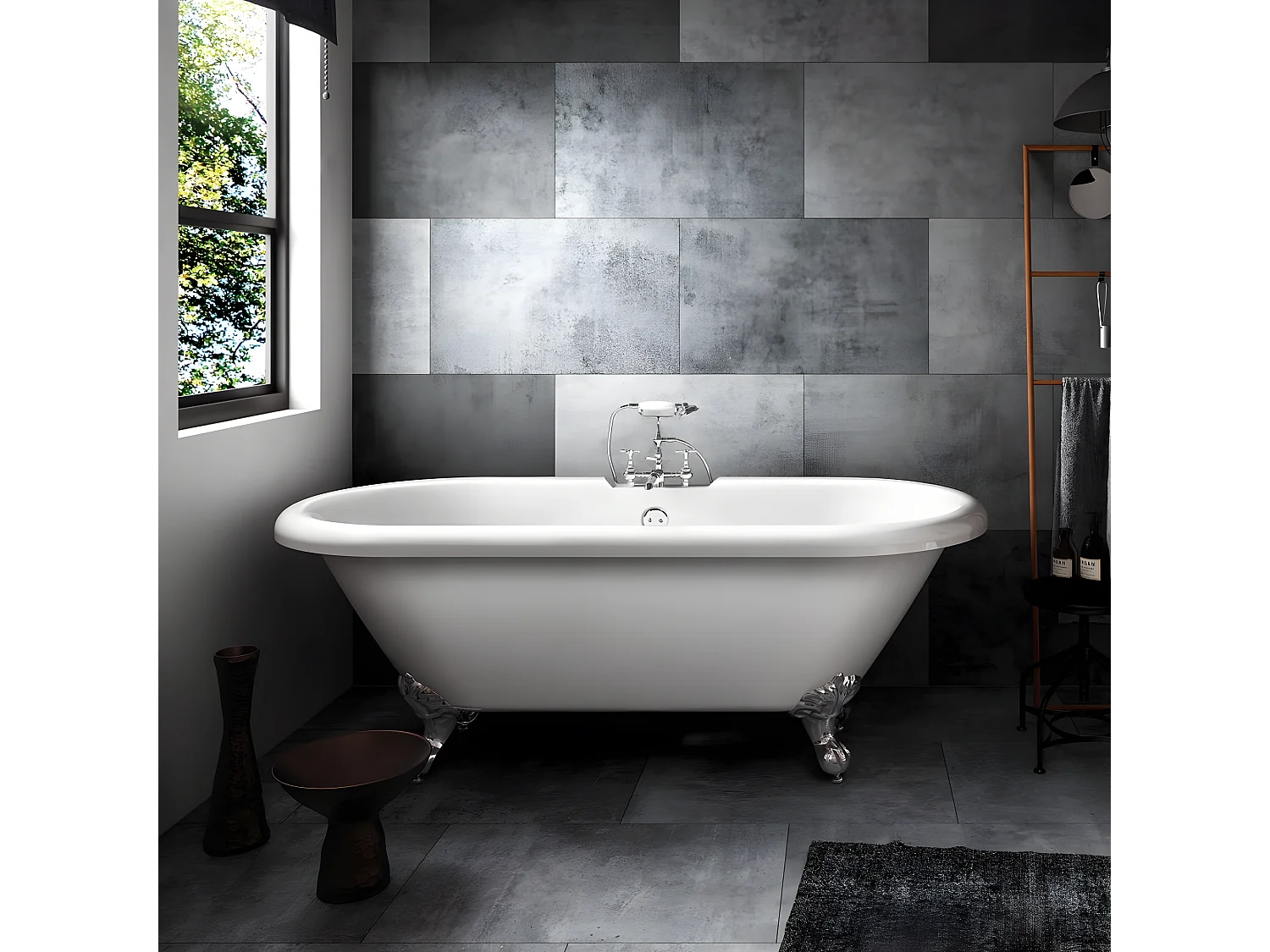 Vasca da bagno freestanding stile classico con piedini CHELSEA Bianca 170 cm Piedini di leone Bronzo