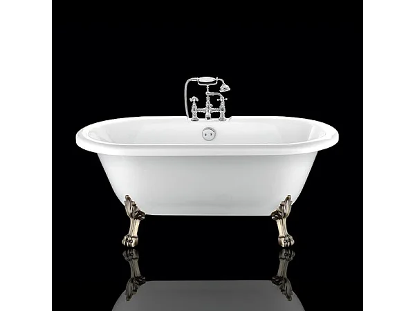 Baignoire sur pieds rétro CHELSEA Blanche 170 cm Pieds de Lion Bronze jaune vieilli