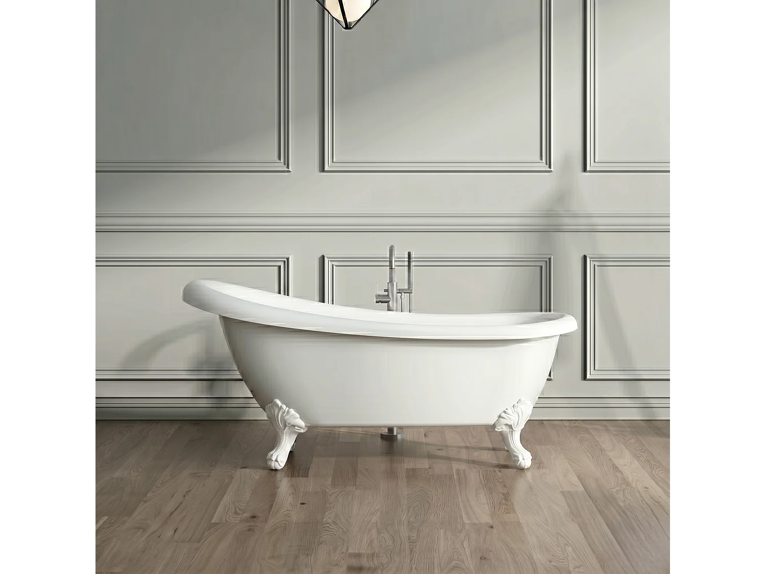 Freistehende Badewanne mit Füßen RICHMOND Adlerfüße WEISS 155 cm