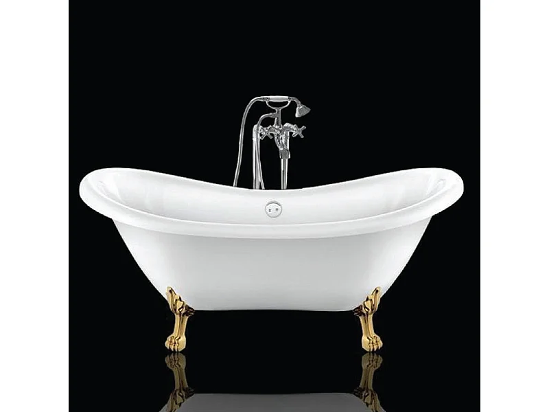 Baignoire sur pieds rétro DARLINGTON Blanche 175 cm Pieds de Lion Dorés