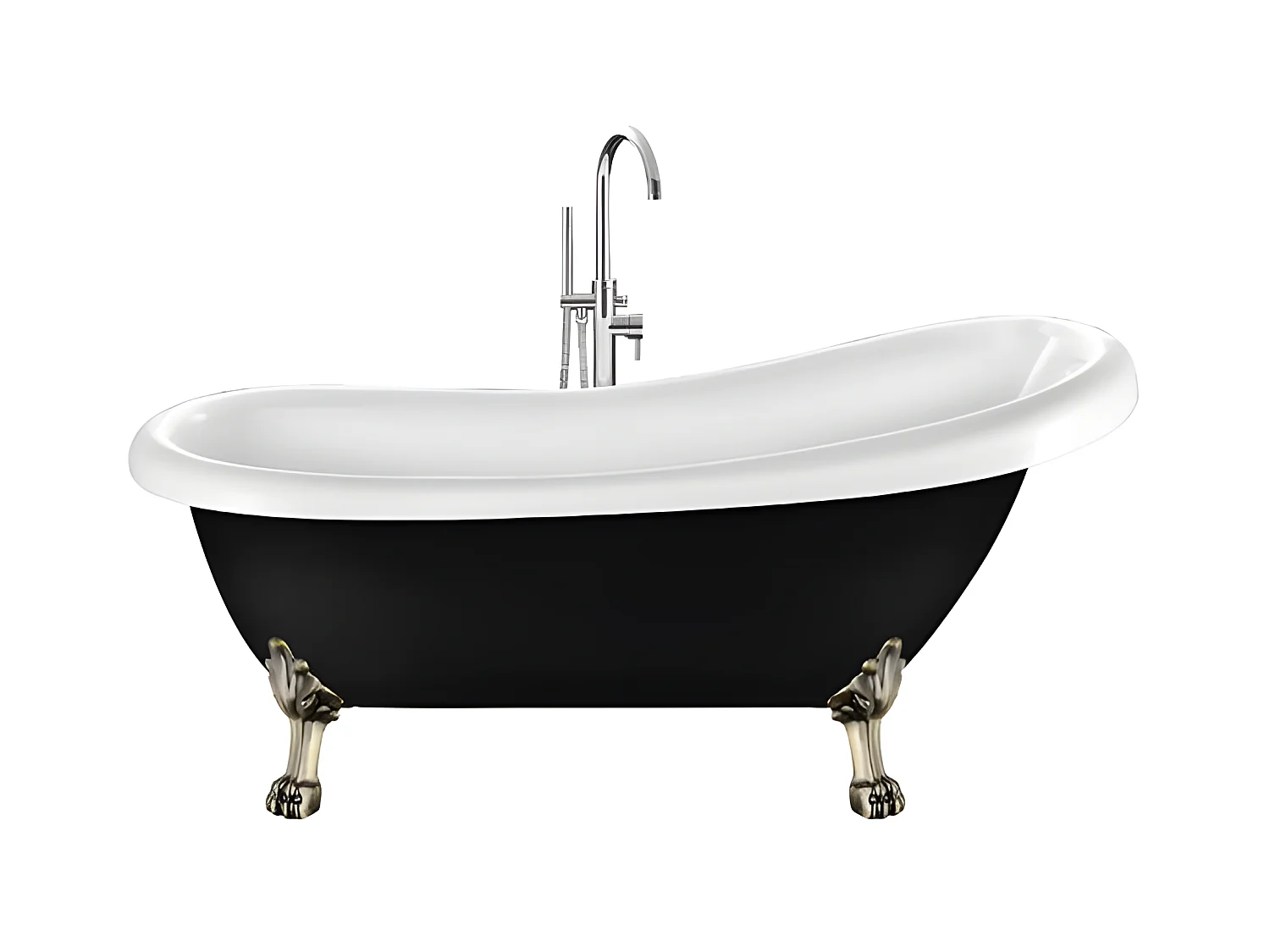 Baignoire ancienne rétro sur pieds RICHMOND Noire 171 cm Pieds de Lion Bronze jaune vieilli