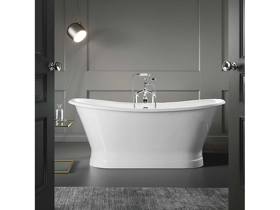 Baignoire sur socle en fonte émaillée COVENTRY Blanche 173 cm Peinture blanche (baignoire et socle)