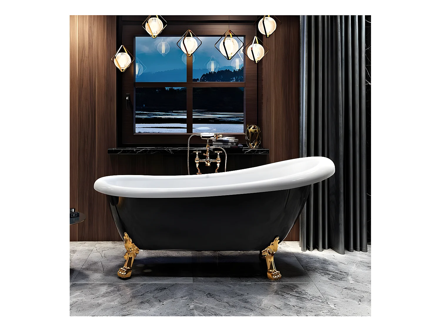 Vasca da bagno freestanding stile classico con piedini RICHMOND nera 171 cm Piedini di aquila Dorati