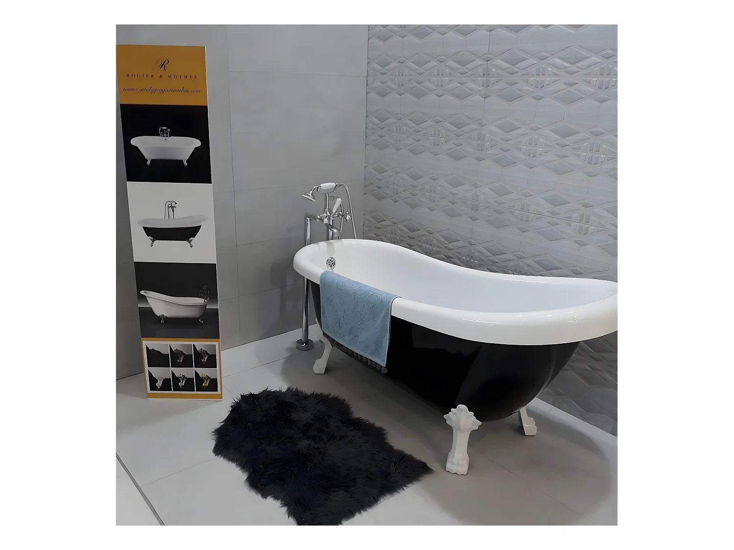 Vasca da bagno freestanding stile classico con piedini RICHMOND nera 171 cm Piedini di aquila Dorati