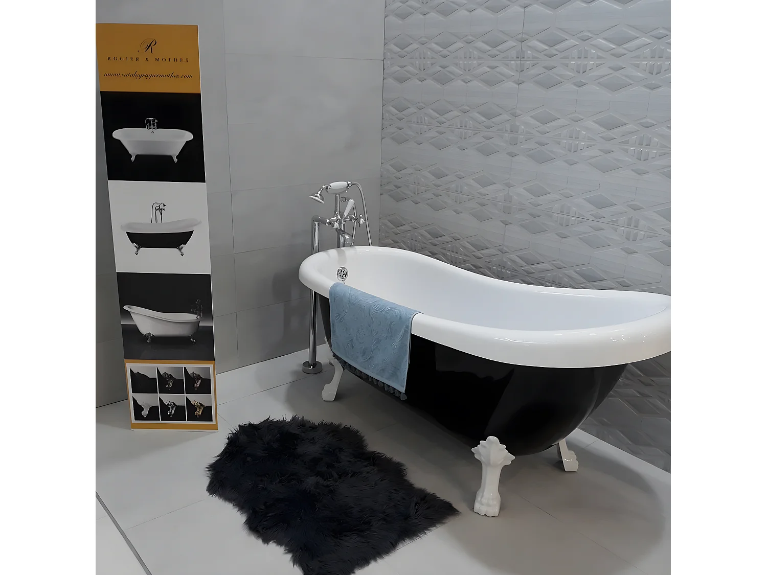 Baignoire ancienne rétro sur pieds RICHMOND Noire 171 cm Pieds d'Aigle Dorés