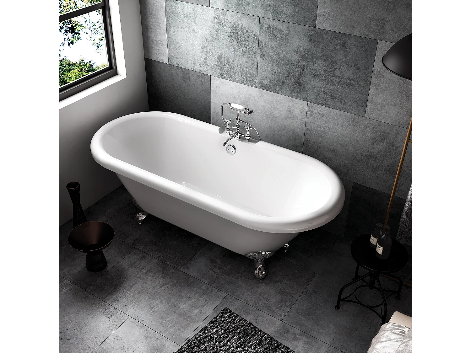 Freistehende Badewanne mit Füßen CHELSEA Löwenfüße CHROM 170 cm