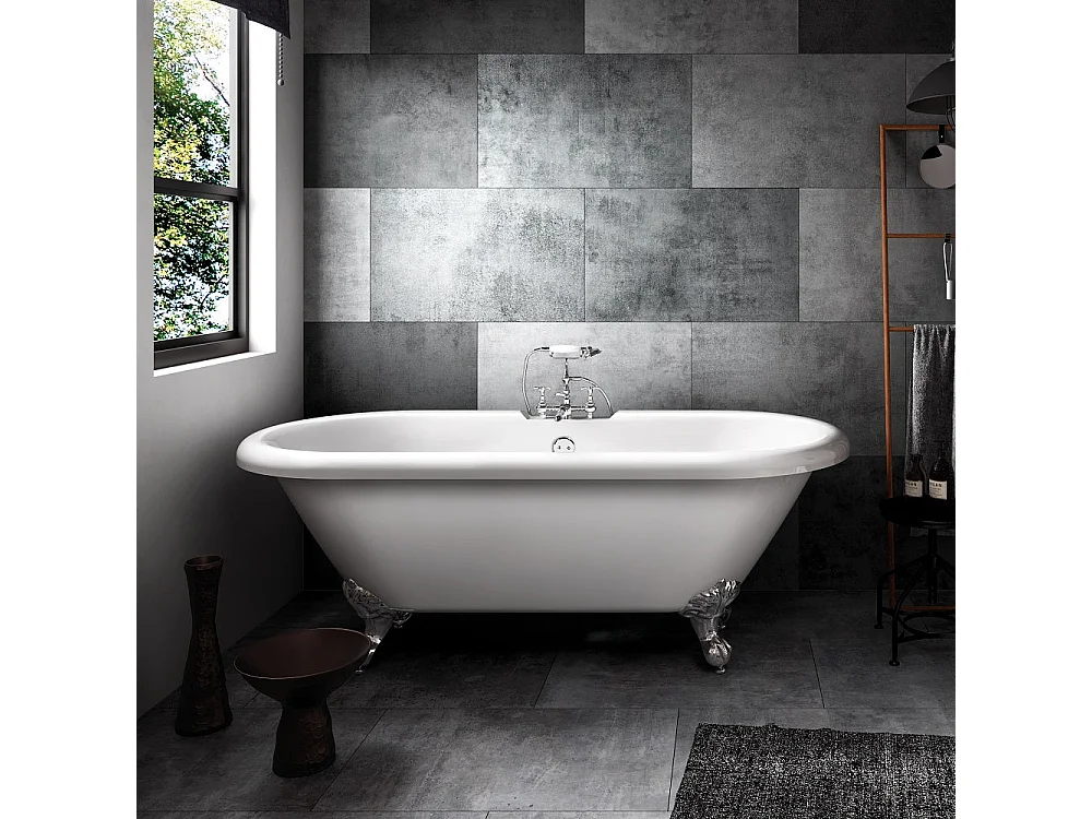 Freistehende Badewanne mit Füßen CHELSEA Löwenfüße CHROM 170 cm