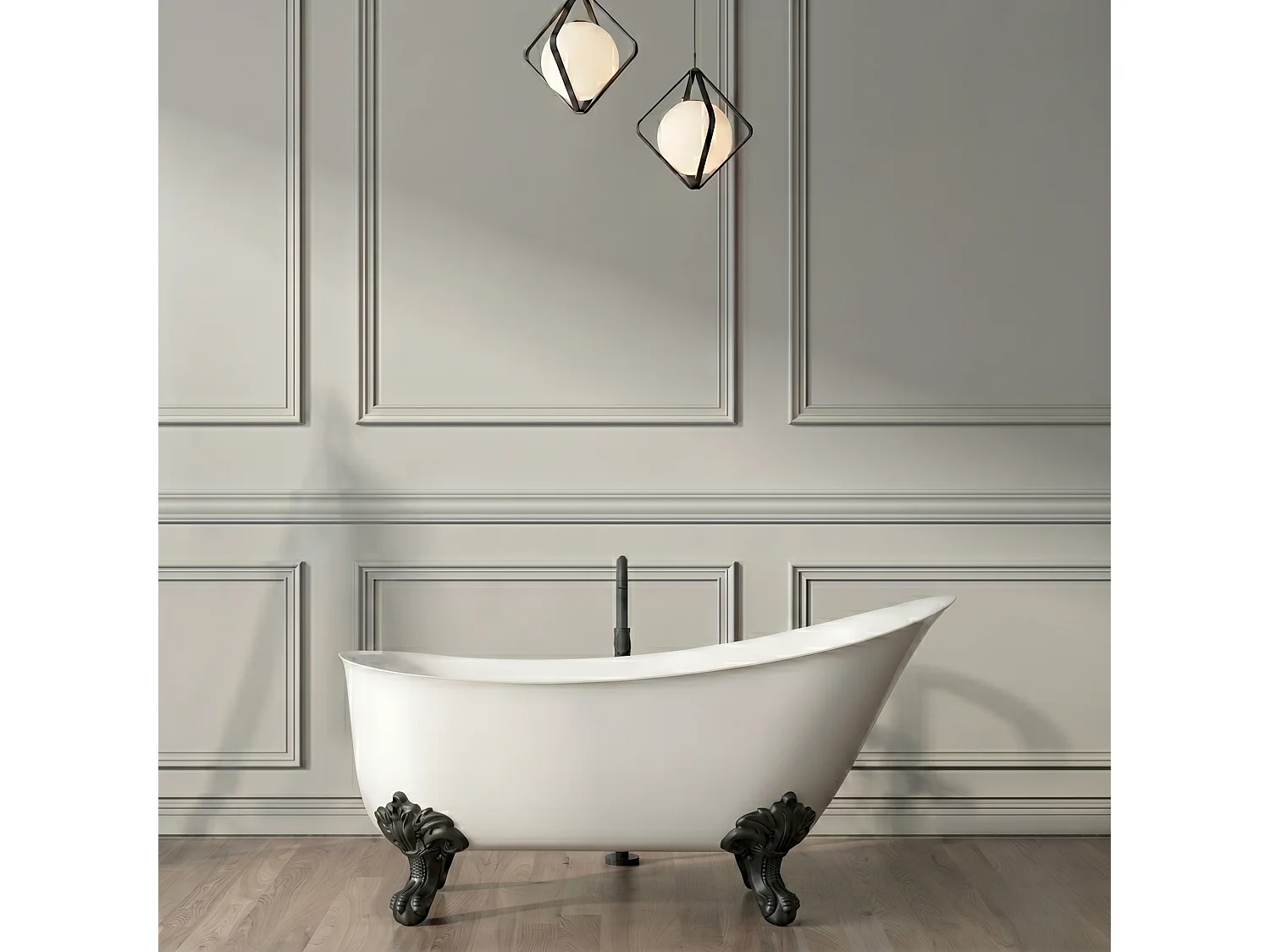 Baignoire sur pieds rétro BALMAIN Blanche 161 cm Pieds d'Aigle Noirs