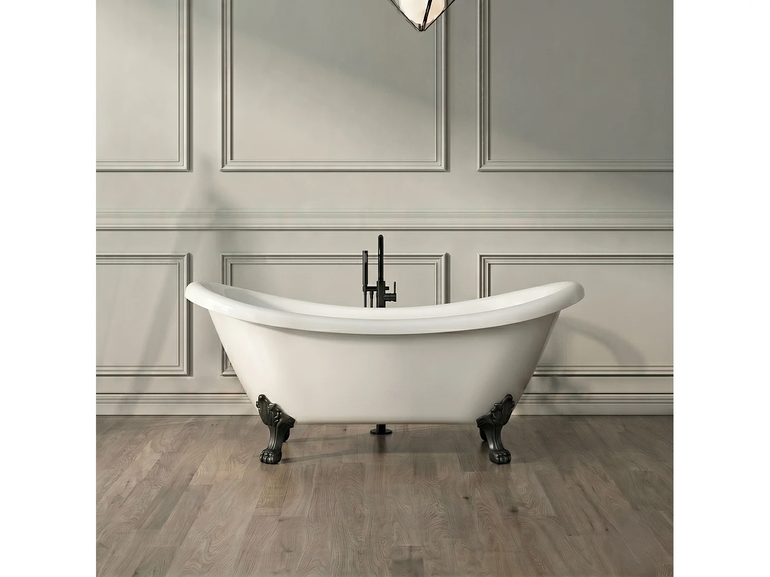 Baignoire sur pieds rétro DARLINGTON Blanche 175 cm Pieds de Lion Noirs