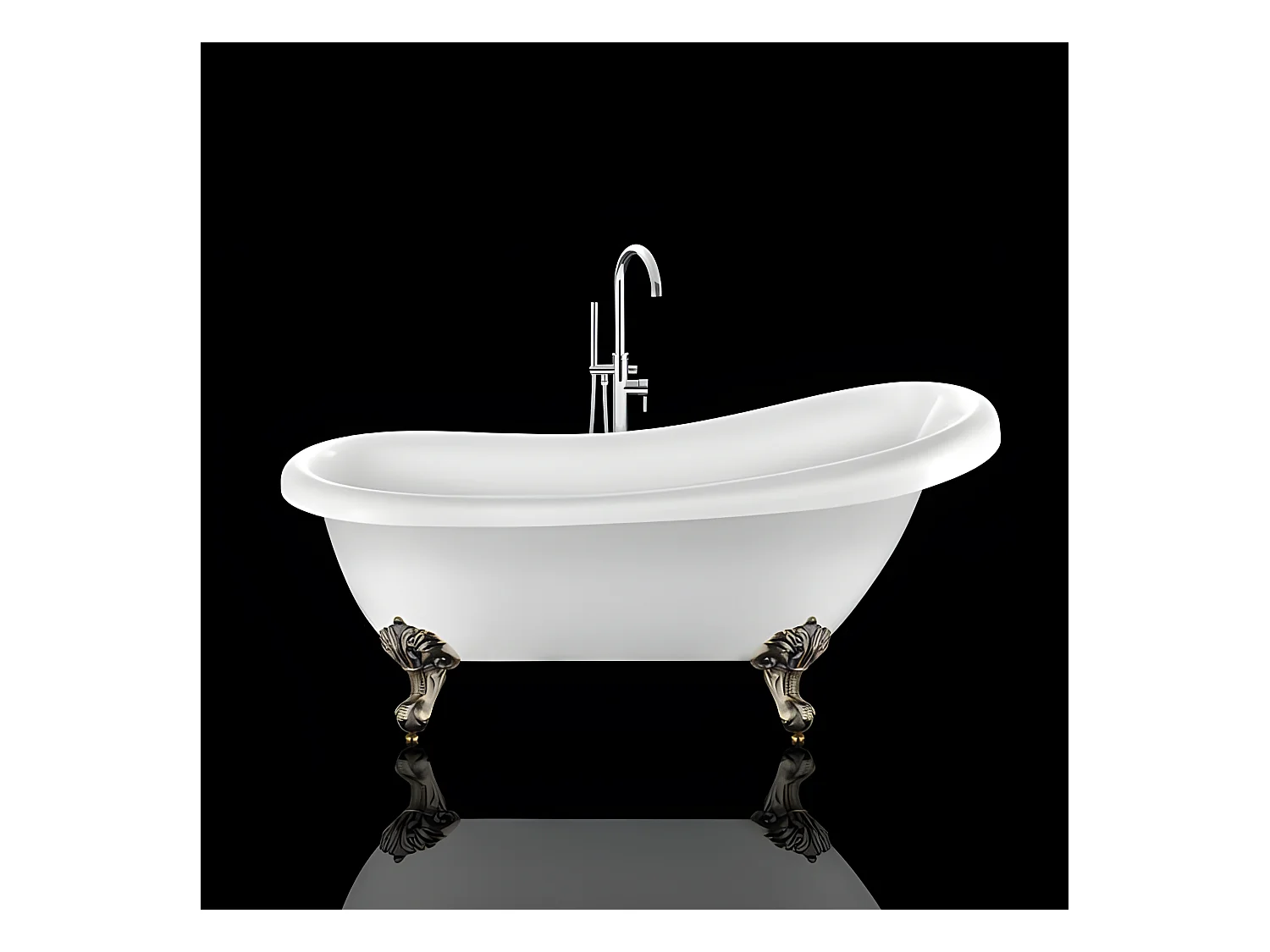 Baignoire ancienne rétro sur pieds RICHMOND Blanche 171 cm Pieds d'Aigle Bronze jaune vieilli
