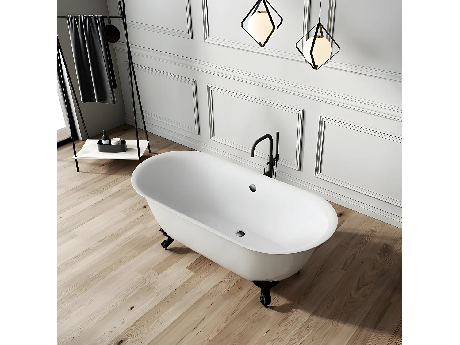 Vasca da bagno freestanding stile classico con piedini SURRY HILLS bianca 165 cm Piedini di leone Dorati