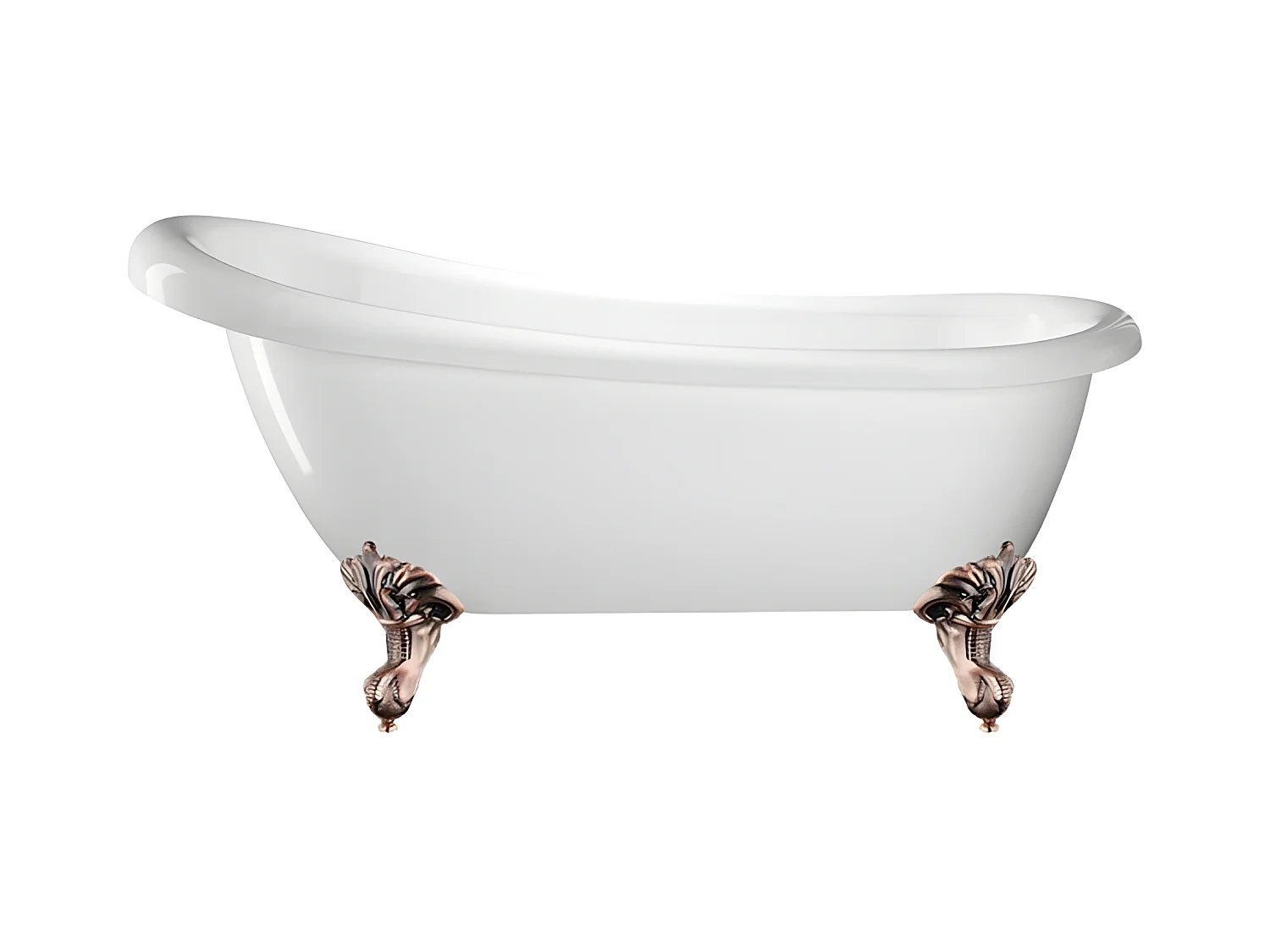 Baignoire ancienne rétro sur pieds RICHMOND Blanche 155 cm Pieds d'Aigle Cuivre rouge vieilli