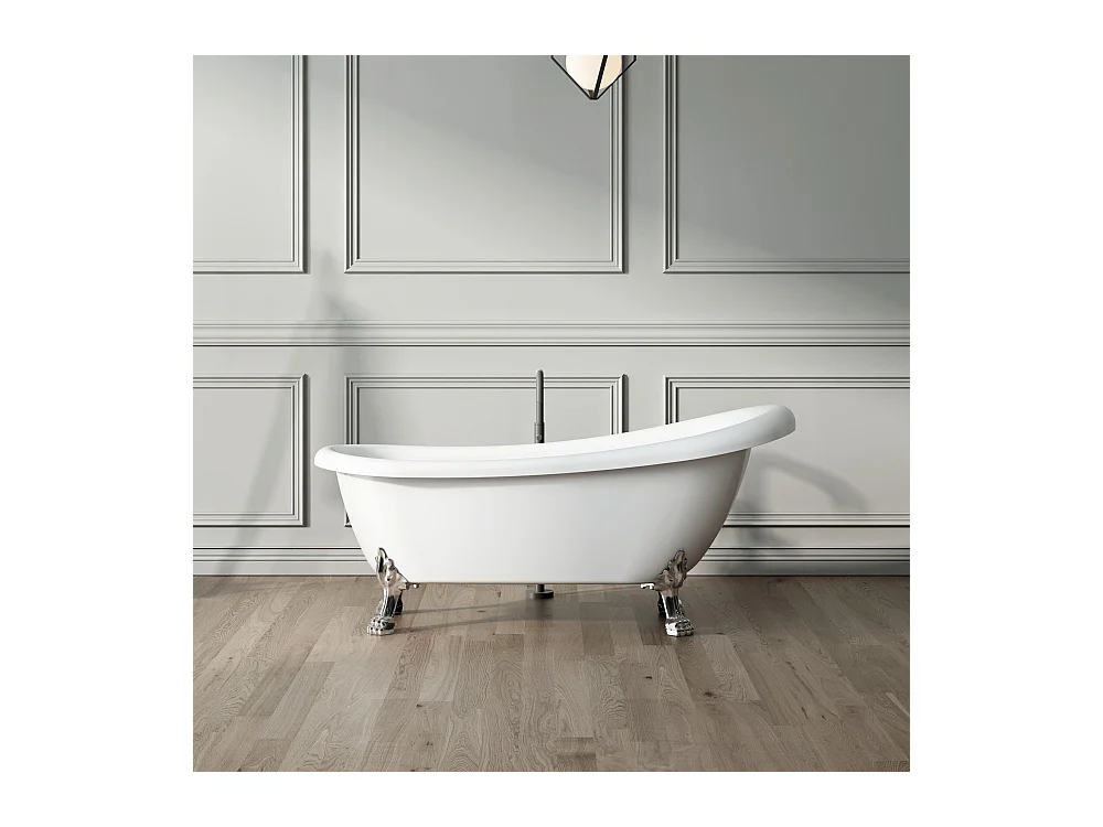 Baignoire ancienne rétro sur pieds RICHMOND Blanche 155 cm Pieds d'Aigle Cuivre rouge vieilli