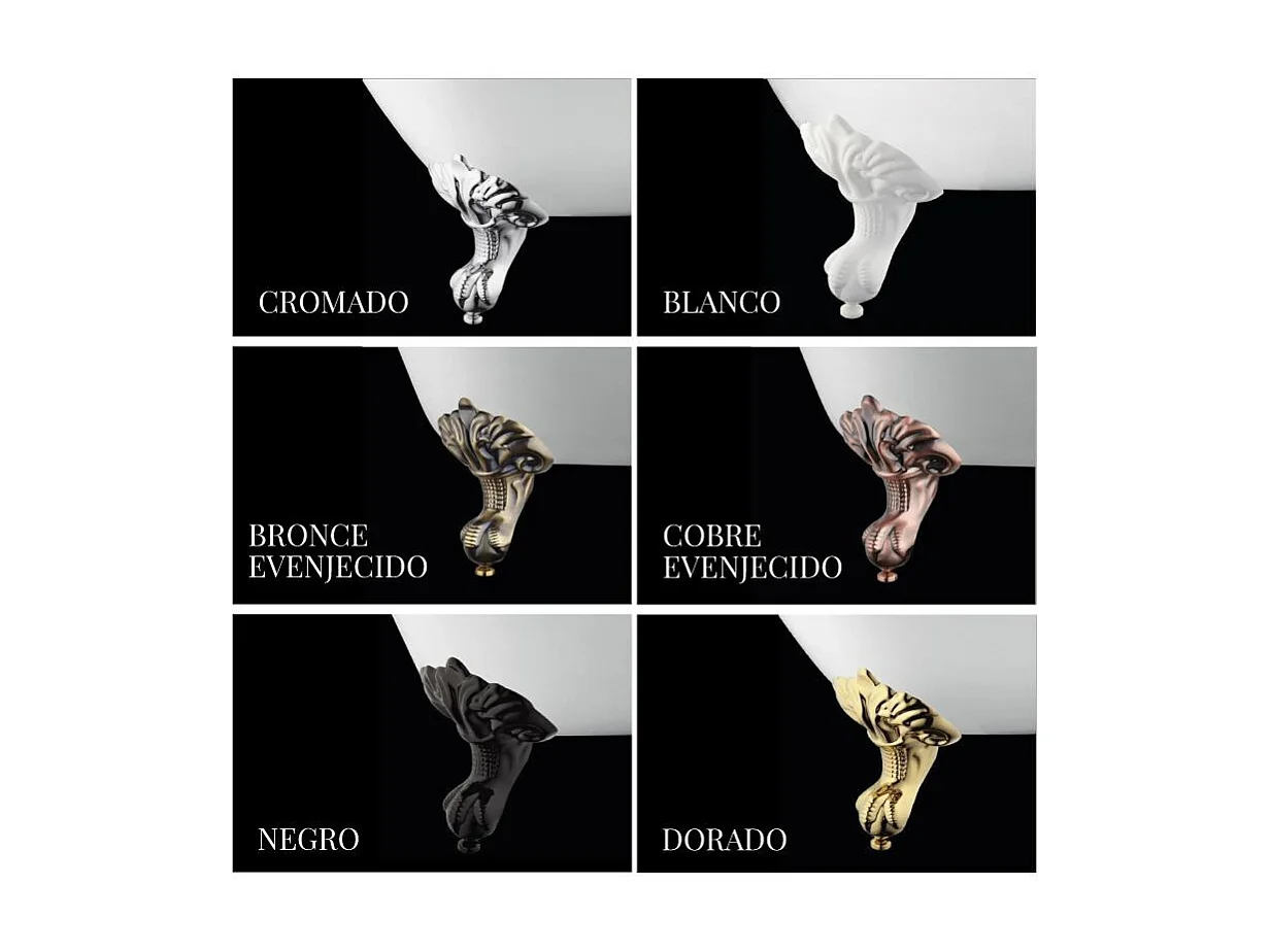 Baignoire sur pieds rétro RICHMOND Blanche 155 cm Pieds d'Aigle Cuivre rouge vieilli