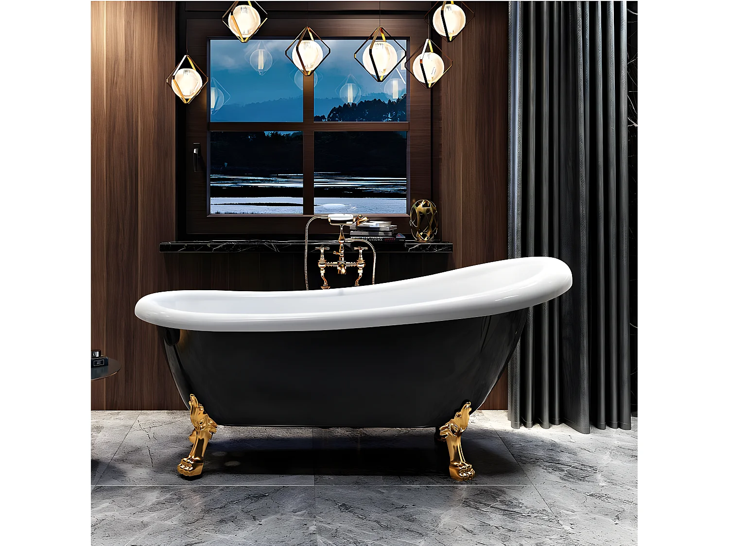 Freistehende Badewanne mit Füßen RICHMOND SCHWARZ Löwenfüße SCHWARZ 171 cm