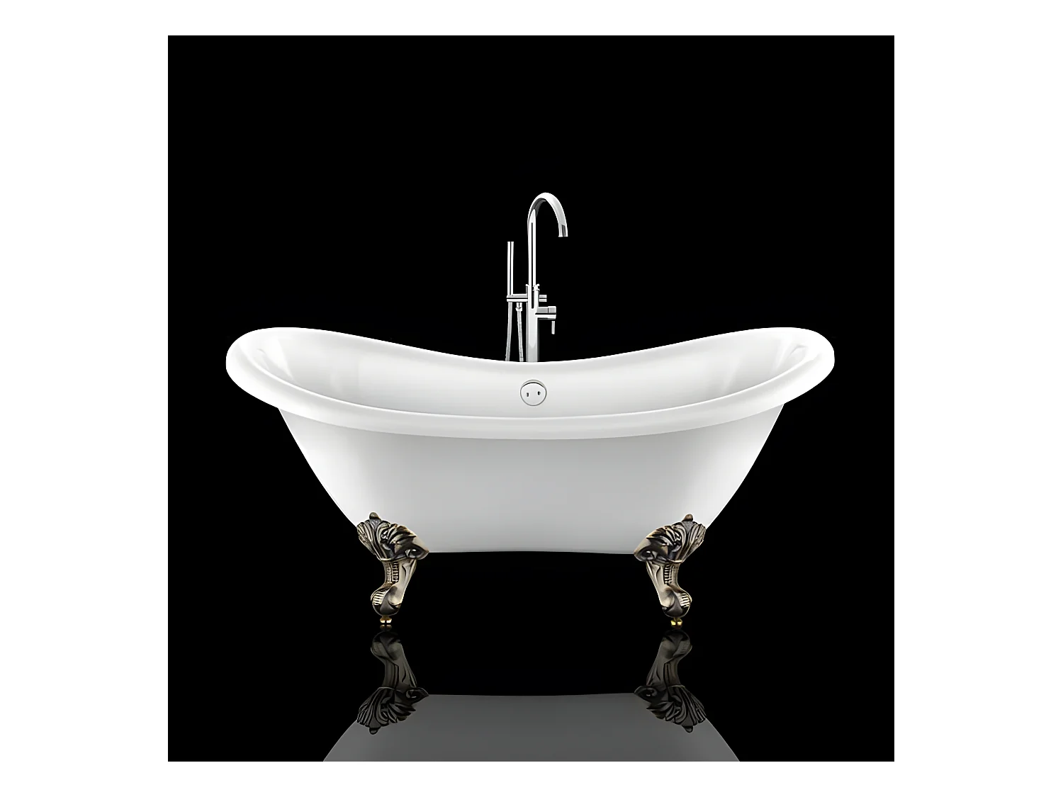 Baignoire ancienne rétro sur pieds DARLINGTON Blanche 175 cm Pieds d'Aigle Bronze jaune vieilli