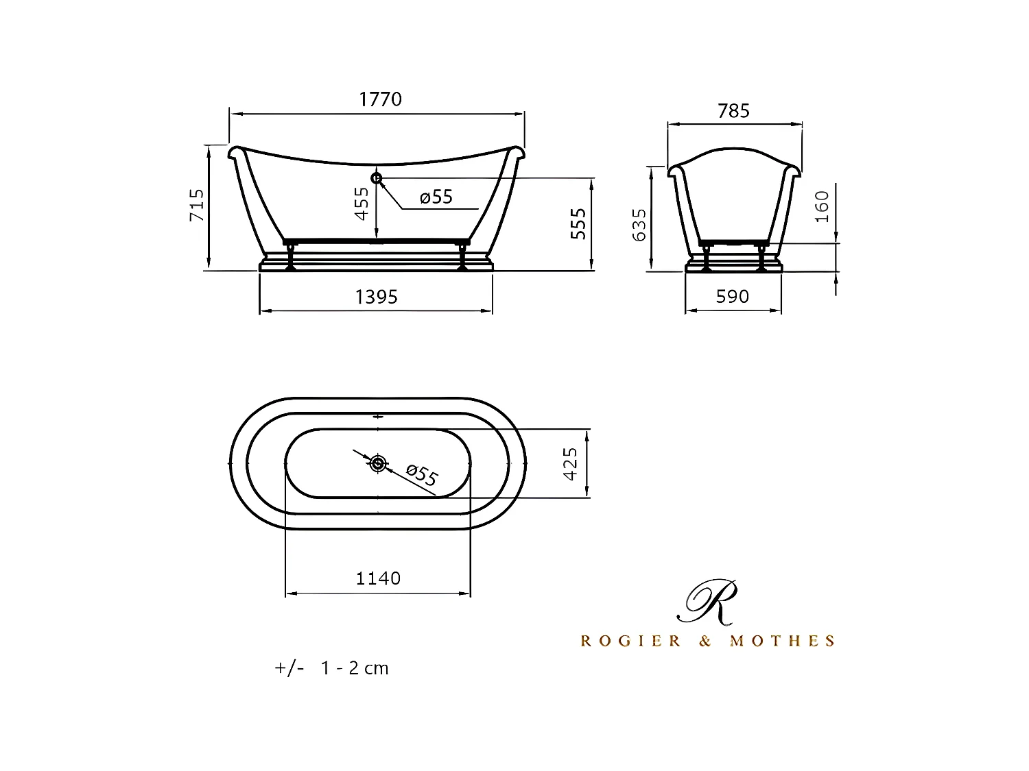 Baignoire îlot rétro ovale PITTSBURGH Blanche 177 cm